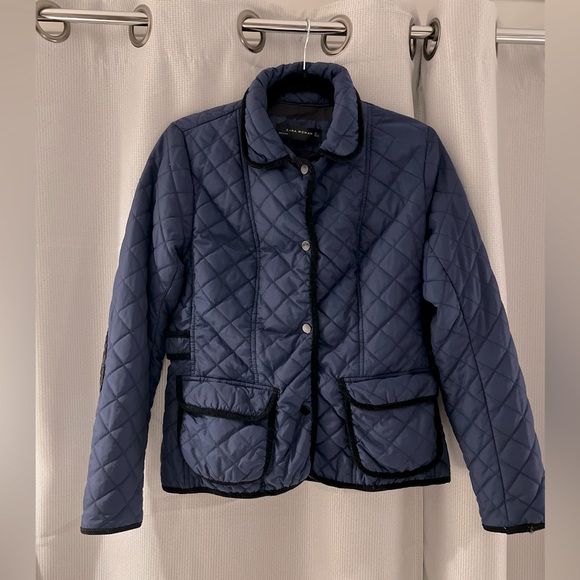 ⭐️ZARA⭐️NAVY W/ BLACK TRIM VINTAGE COAT/JACKET SIZE L BUT FITS MORE LIKE A SMALL - Picture 10 of 16